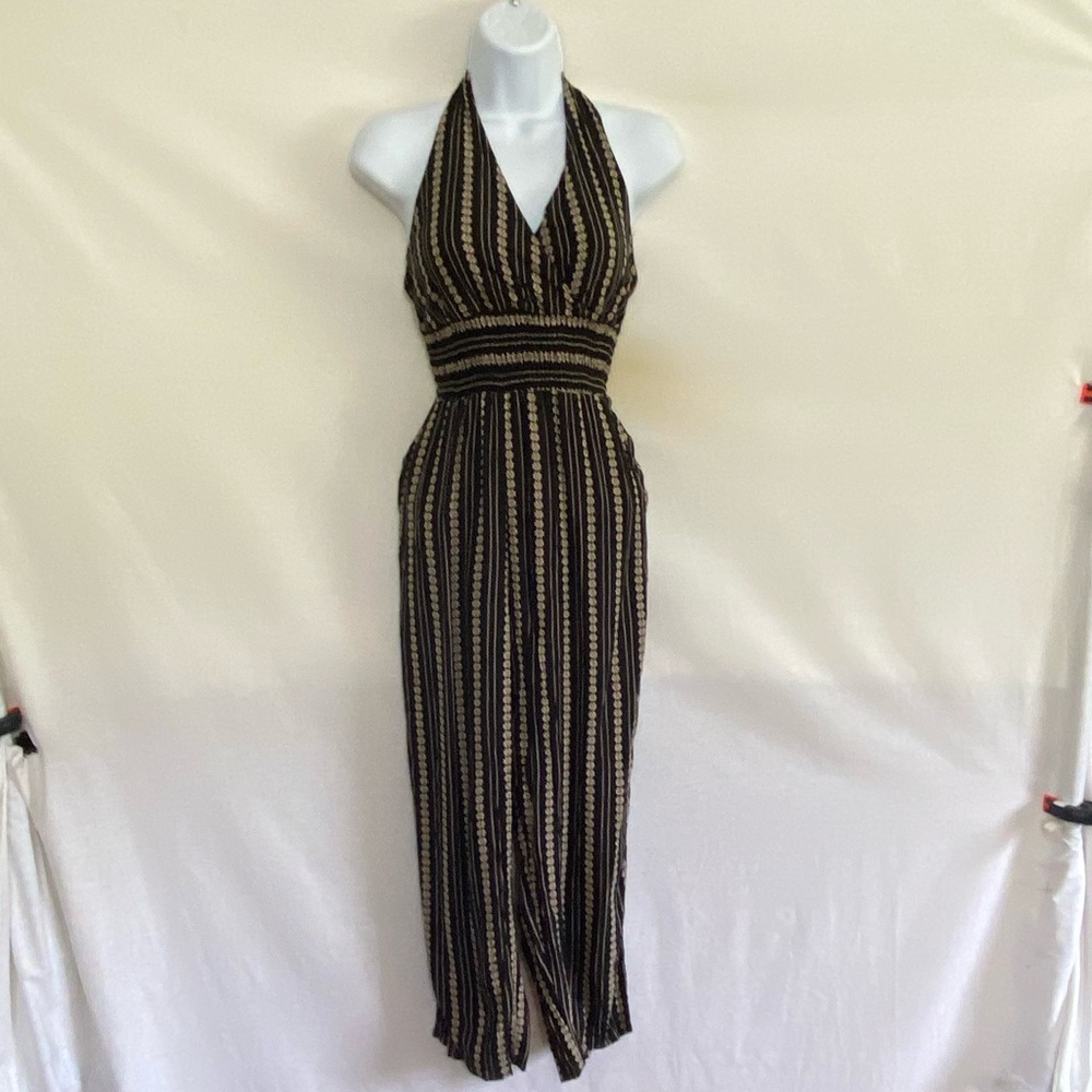 E-122 American‎ Eagle One Piece Pantsuit Black & Cream Floral Summer Size M